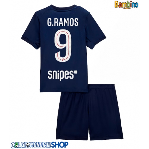 Maglie da calcio Paris Saint-Germain Goncalo Ramos #9 Prima Maglia Bambino 2025-26 Manica Corta + Pantaloni corti)